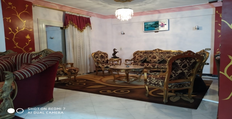 شقه للبيع بالحي الخمس 6 اكتوبر بفرش الريسبشن فقط